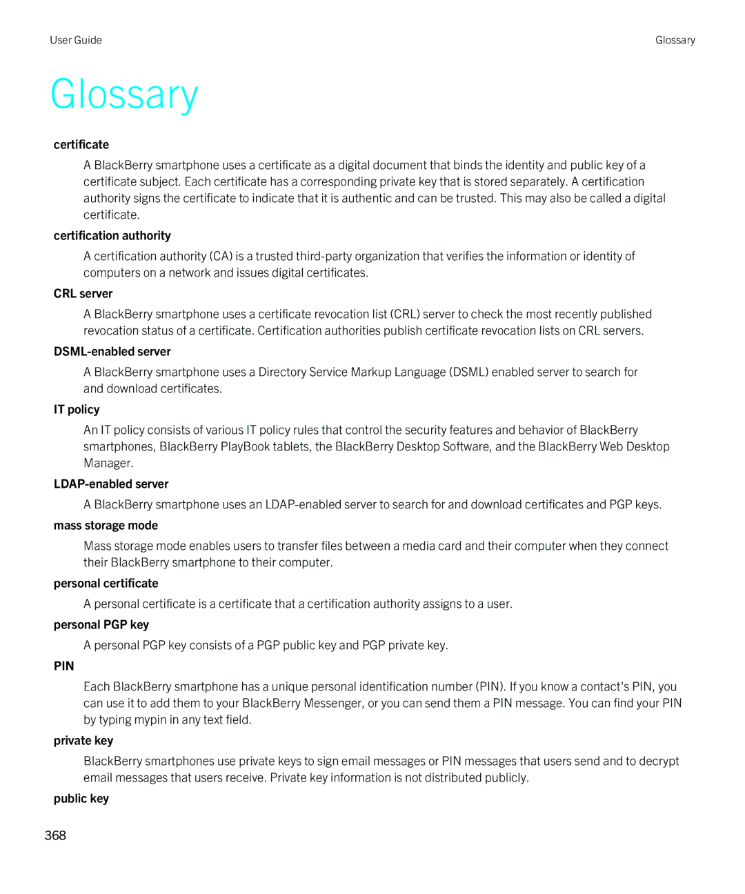 Blackberry 9790 manual Glossary 