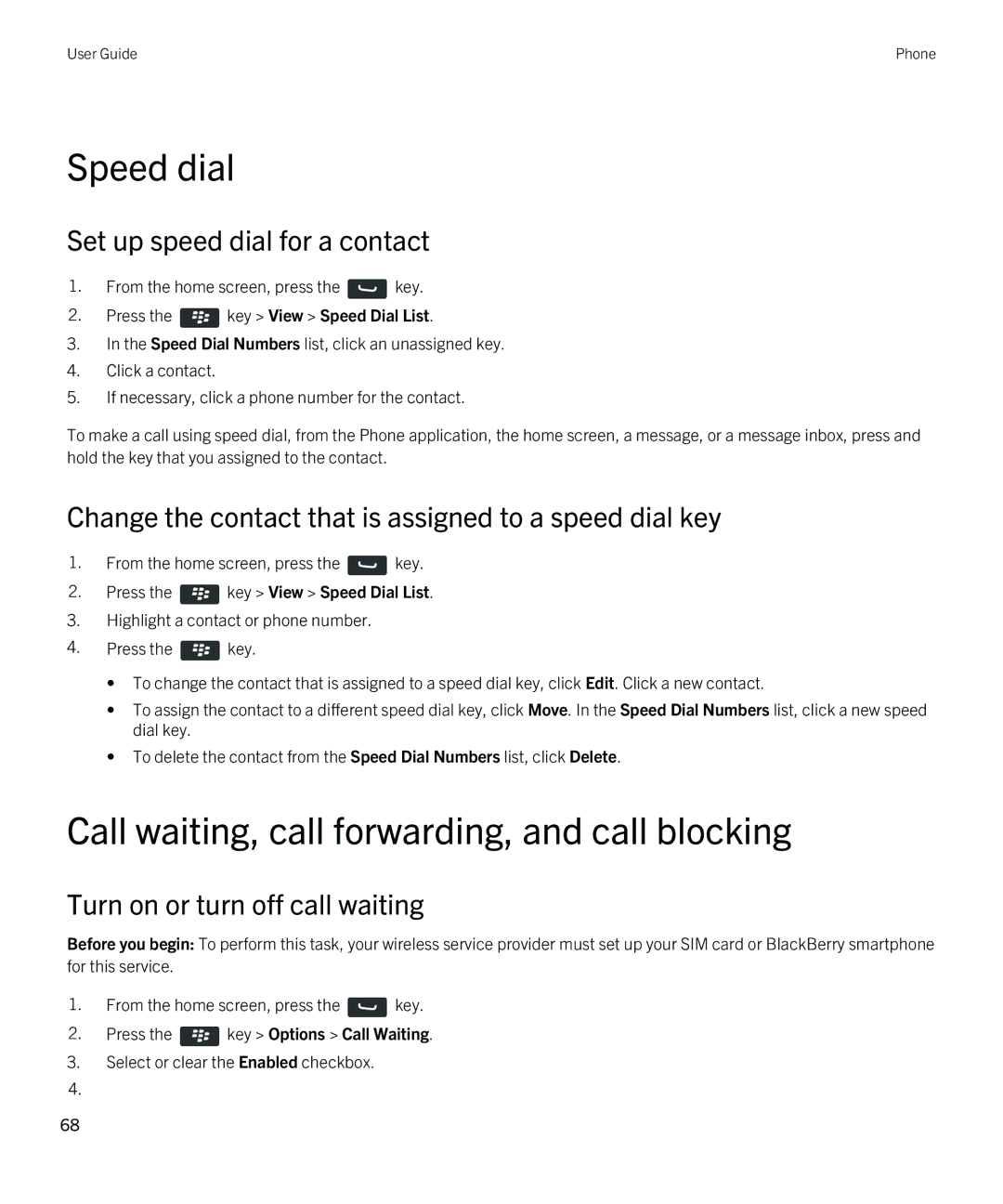 Blackberry 9790 manual Speed dial, Call waiting, call forwarding, and call blocking, Set up speed dial for a contact 