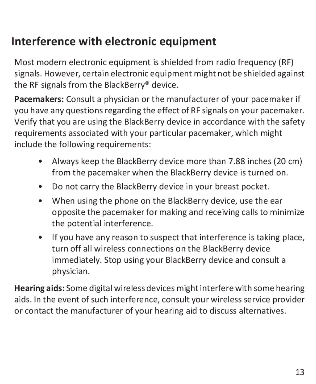 Blackberry 9800 manual Interference with electronic equipment 