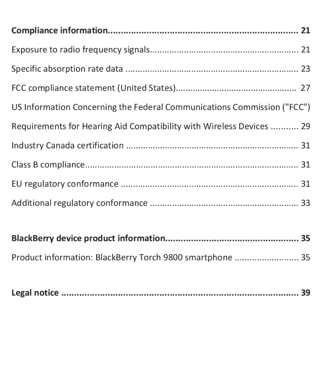 Blackberry 9800 manual Compliance information, BlackBerry device product information, Legal notice 