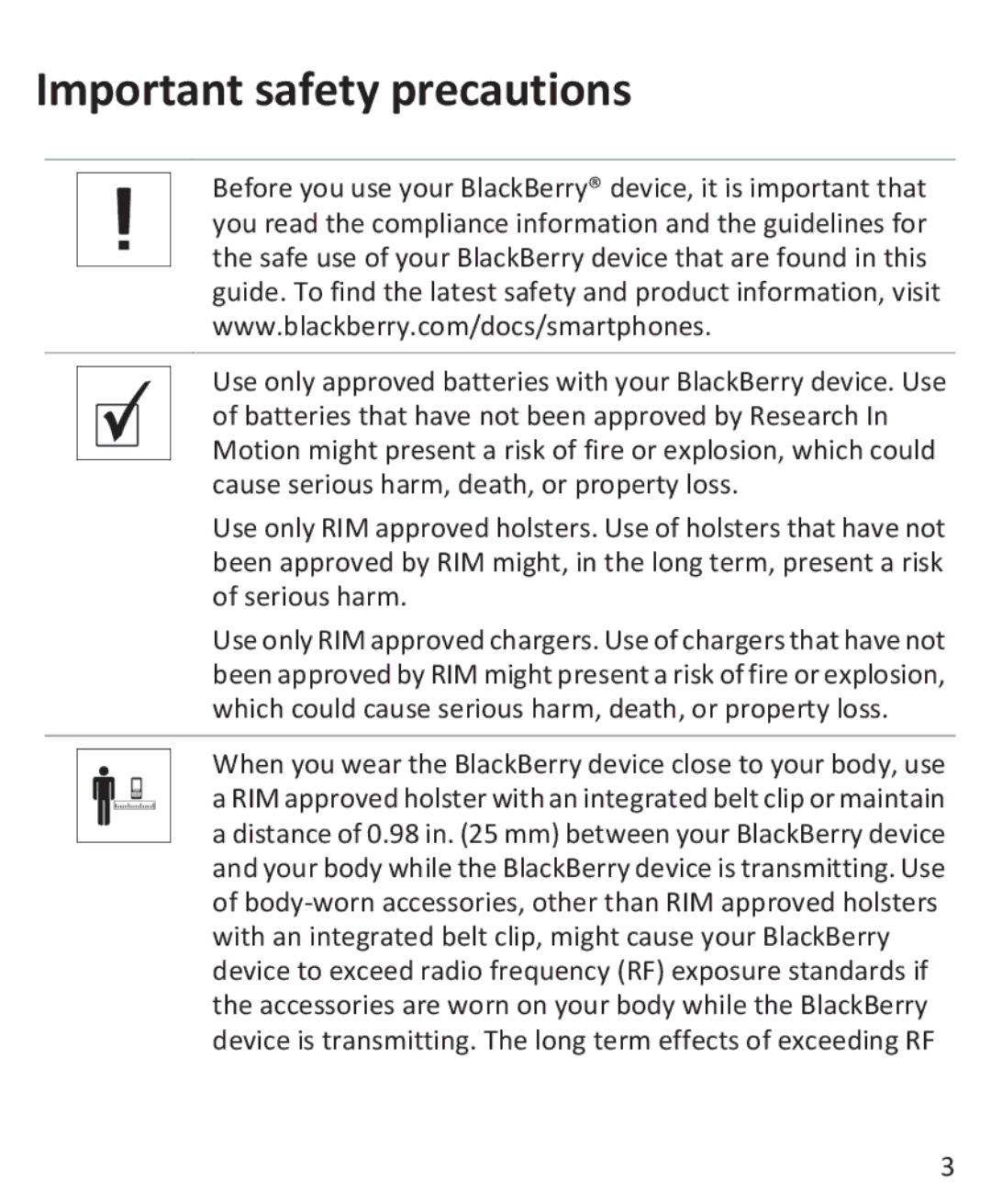 Blackberry 9800 manual Important safety precautions 