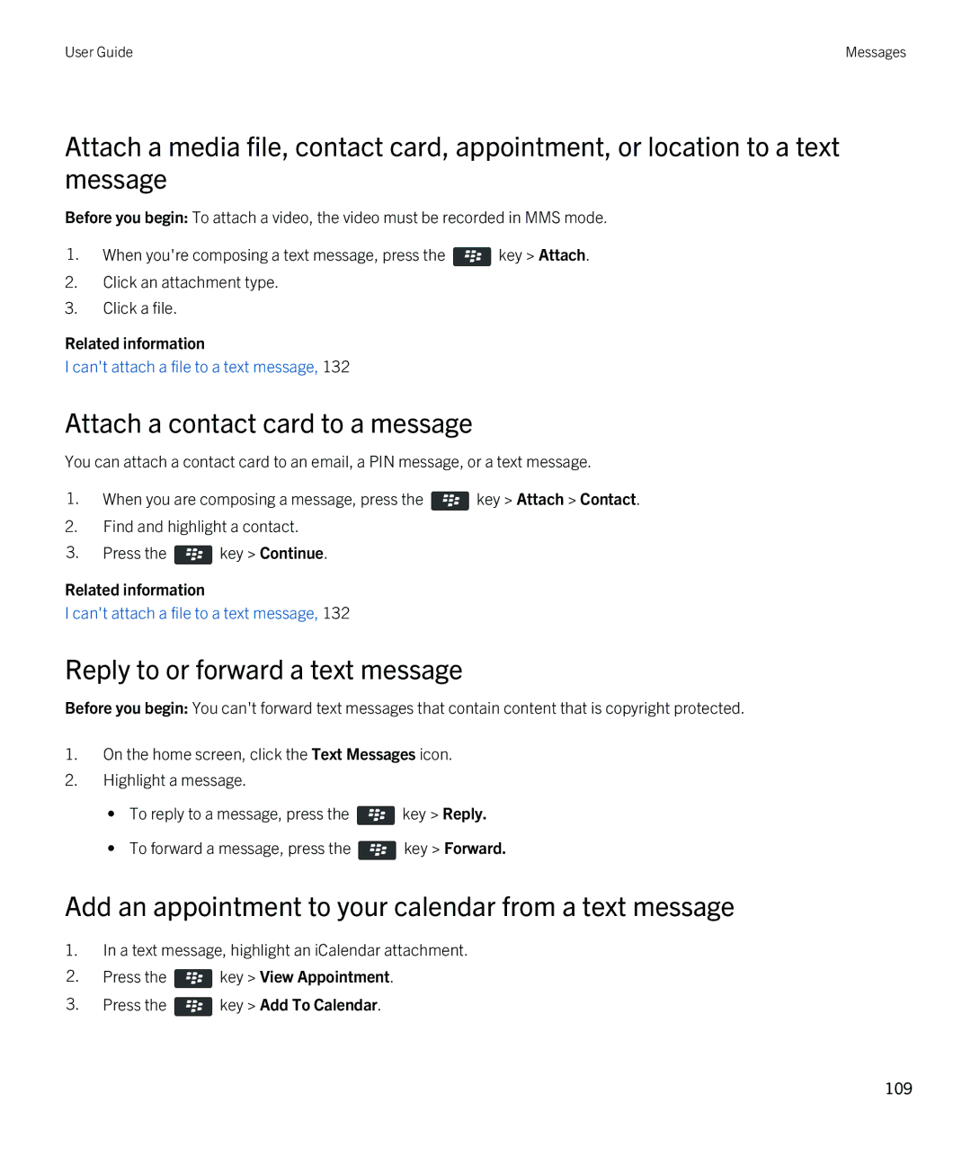 Blackberry 9810 manual Reply to or forward a text message, Add an appointment to your calendar from a text message 