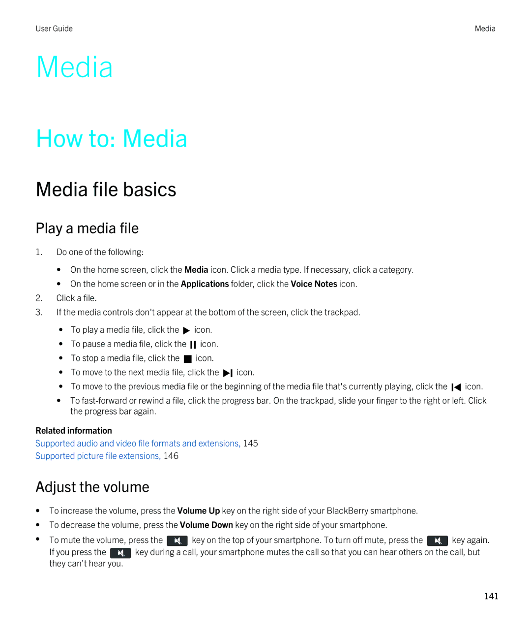 Blackberry 9810 manual How to Media, Media file basics, Play a media file 