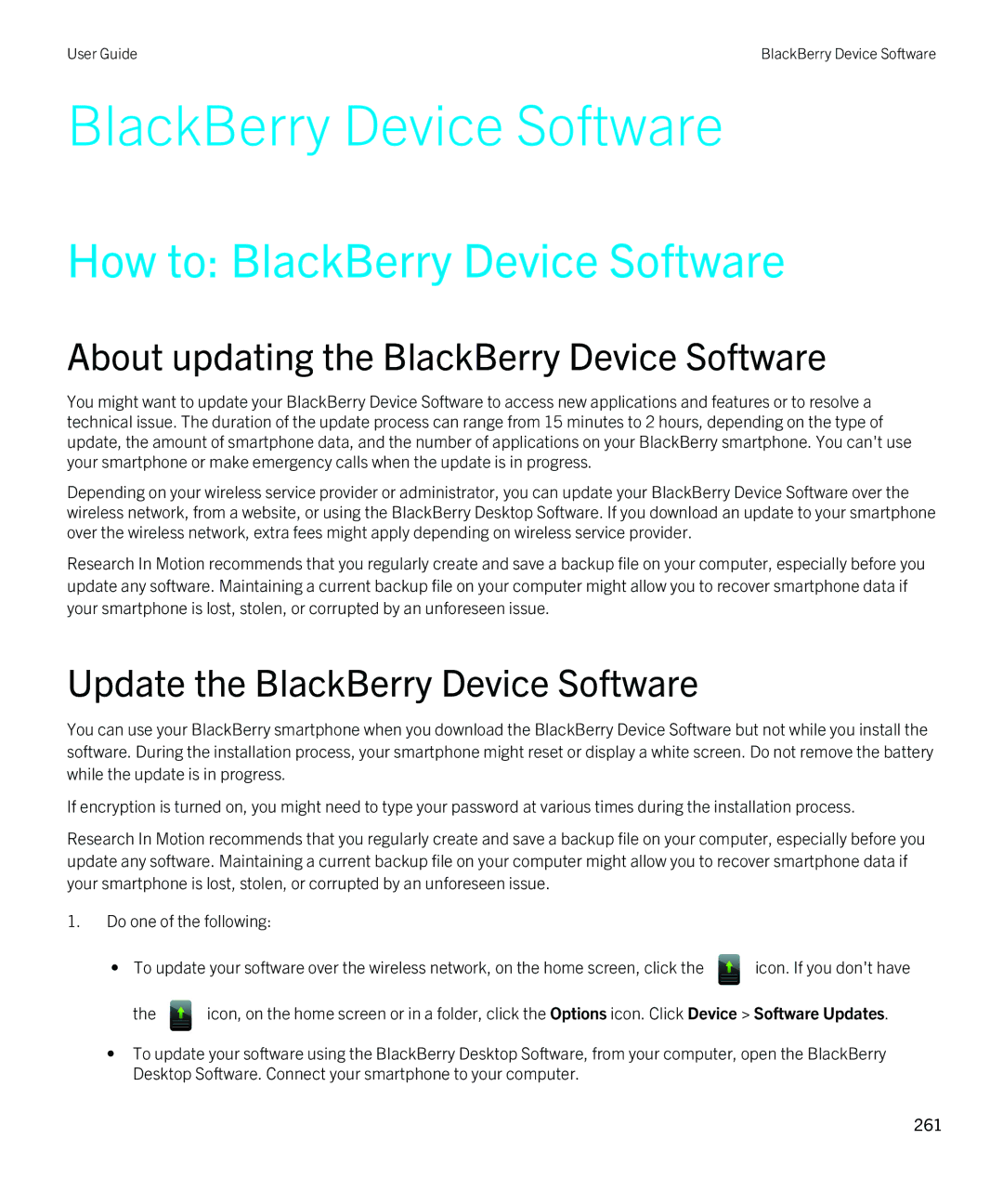 Blackberry 9810 manual How to BlackBerry Device Software, About updating the BlackBerry Device Software 