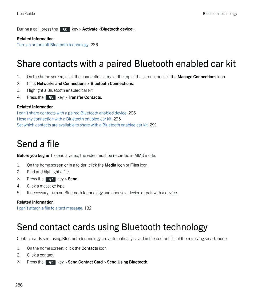 Blackberry 9810 manual Share contacts with a paired Bluetooth enabled car kit, Send a file 