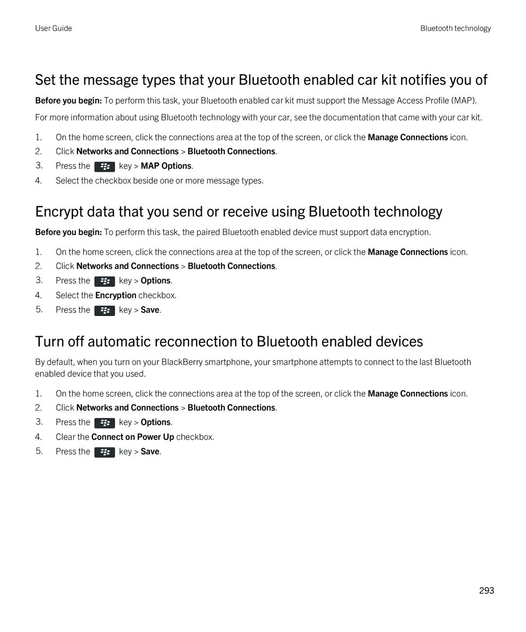 Blackberry 9810 manual Turn off automatic reconnection to Bluetooth enabled devices, Clear the Connect on Power Up checkbox 