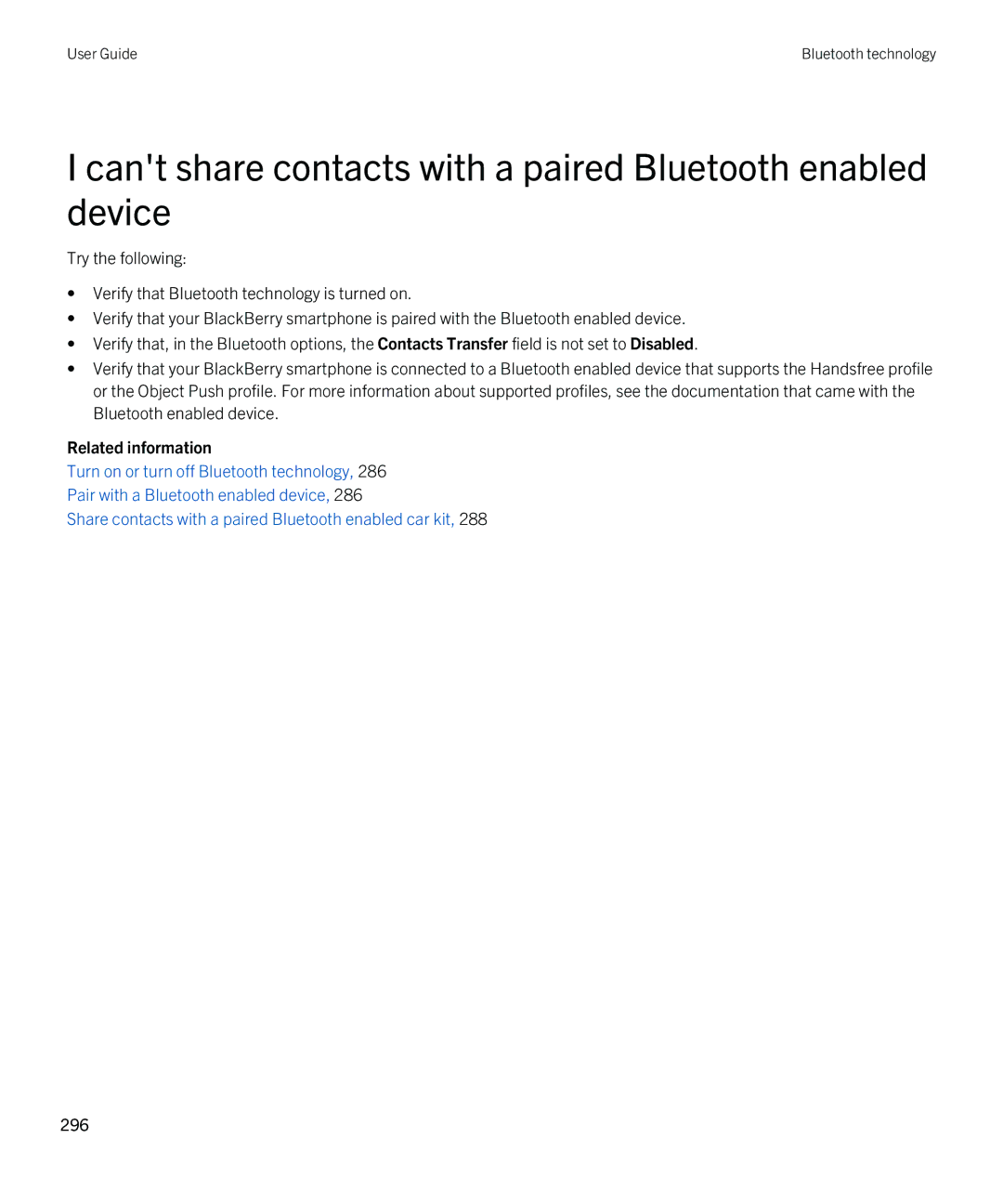 Blackberry 9810 manual Cant share contacts with a paired Bluetooth enabled device 