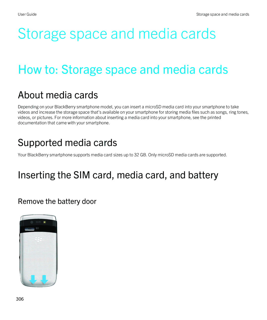 Blackberry 9810 manual How to Storage space and media cards, About media cards, Supported media cards 