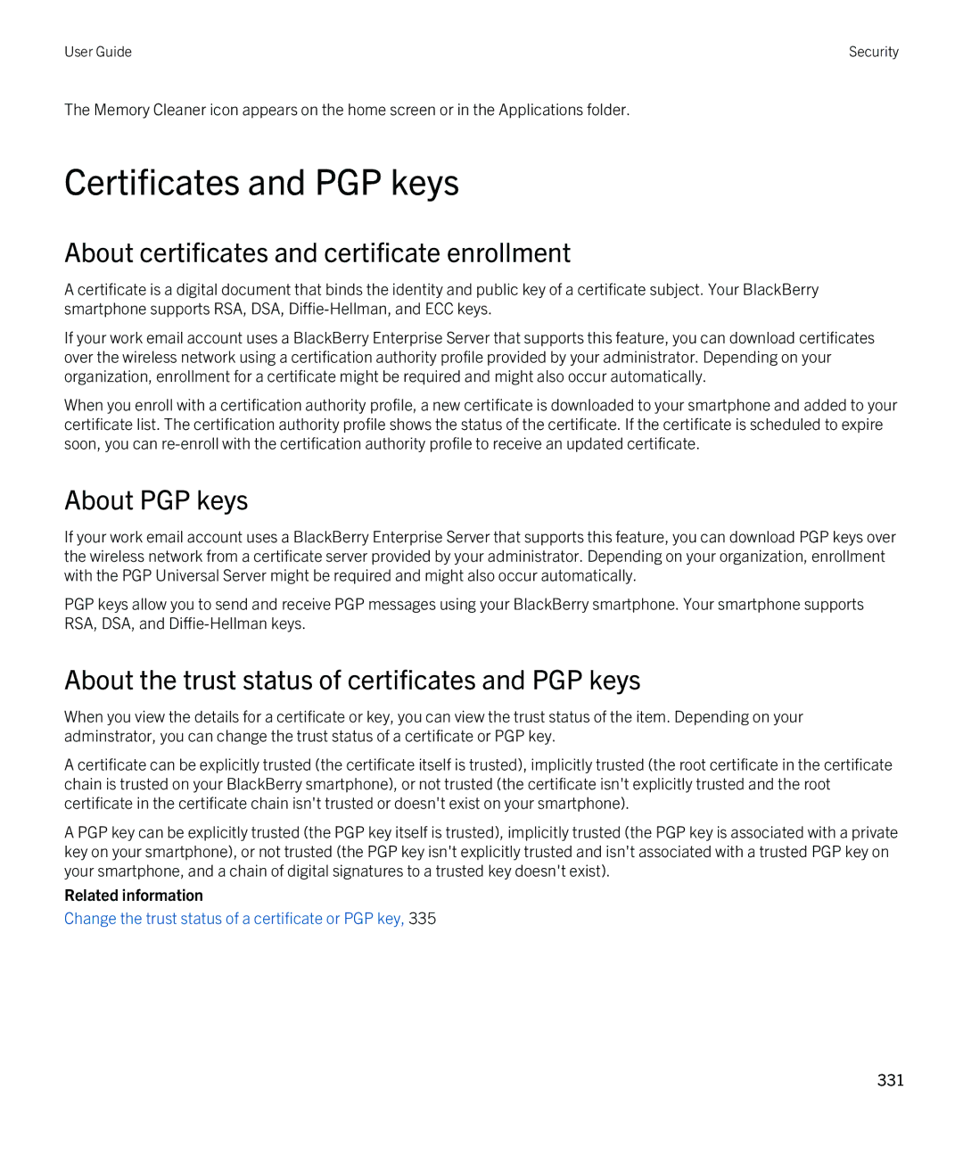 Blackberry 9810 manual Certificates and PGP keys, About certificates and certificate enrollment, About PGP keys 