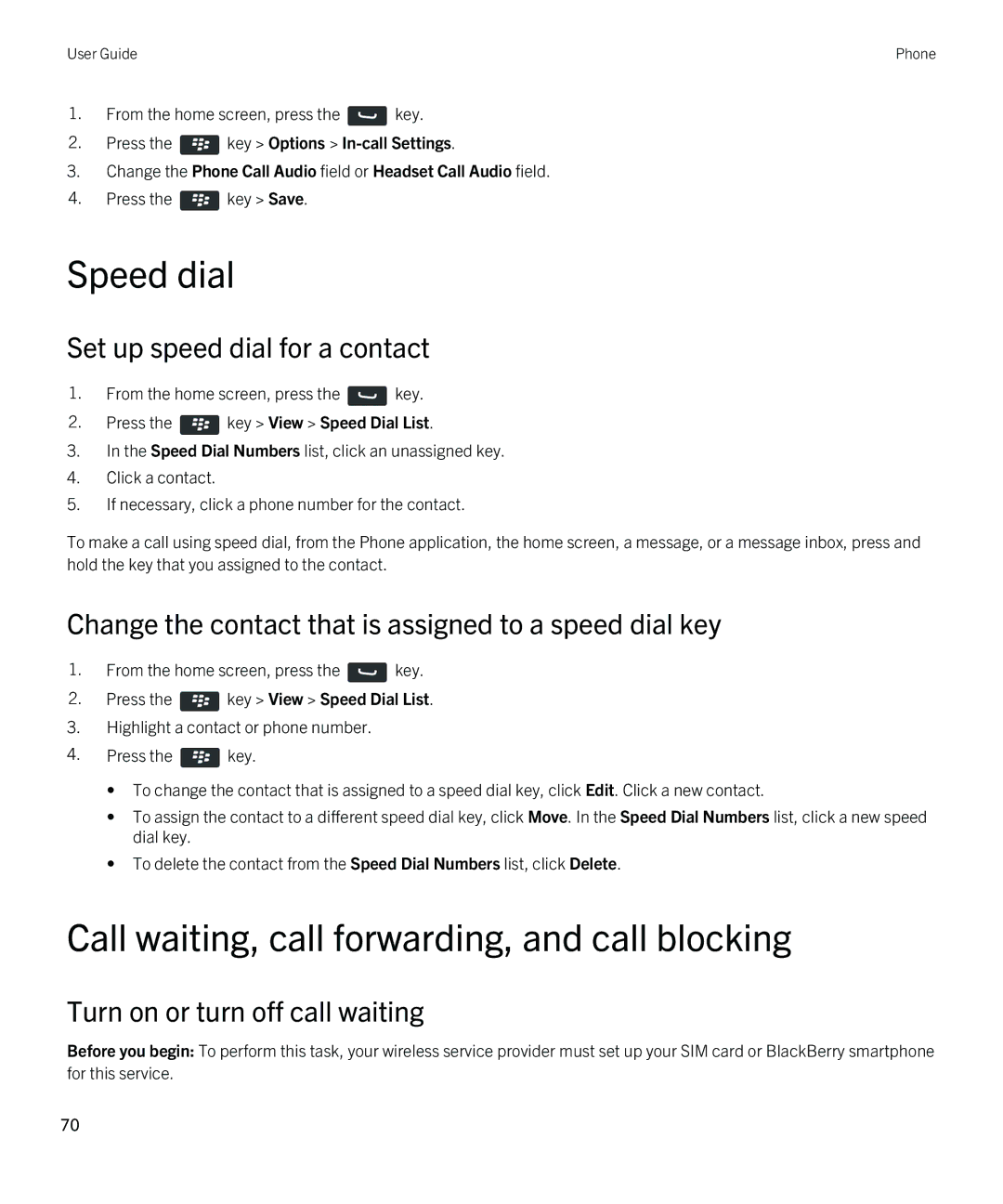 Blackberry 9810 manual Speed dial, Call waiting, call forwarding, and call blocking, Set up speed dial for a contact 