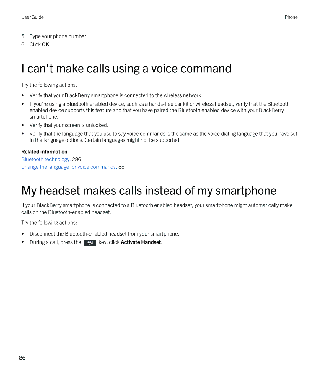 Blackberry 9810 manual Cant make calls using a voice command, My headset makes calls instead of my smartphone 