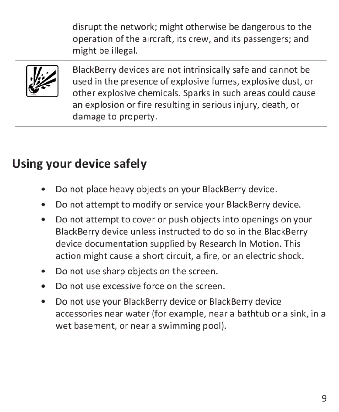 Blackberry 9900, 9930 manual Using your device safely 