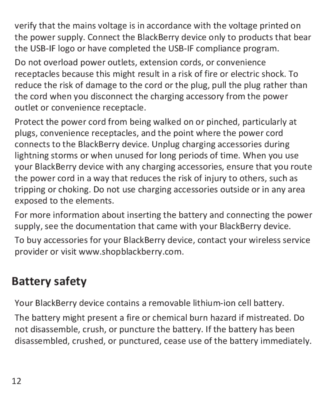 Blackberry 9930, 9900 manual Battery safety 