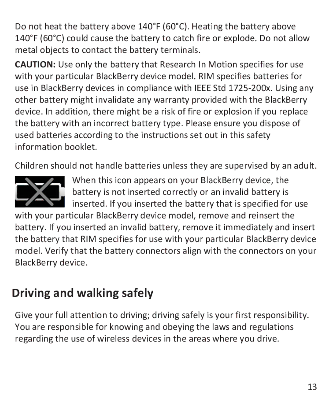 Blackberry 9900, 9930 manual Driving and walking safely 