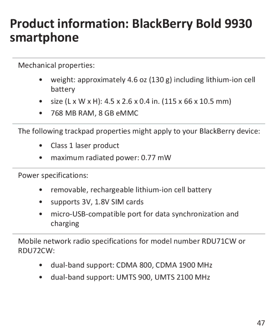 Blackberry 9900 manual Product information BlackBerry Bold 9930 smartphone 