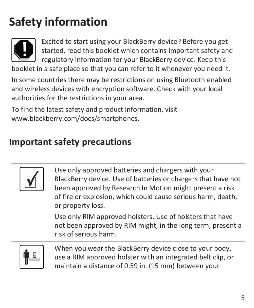 Blackberry 9900, 9930 manual Safety information, Important safety precautions 