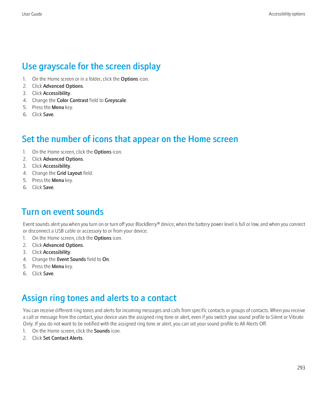 Blackberry BB9630TOUR manual Use grayscale for the screen display, Set the number of icons that appear on the Home screen 