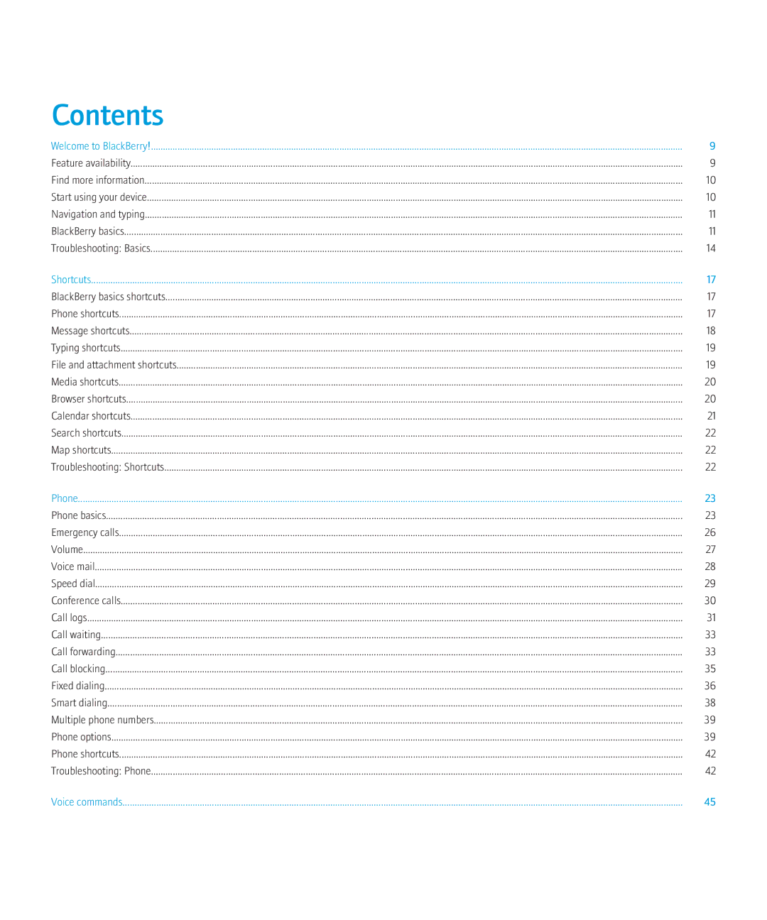 Blackberry BB9630TOUR manual Contents 