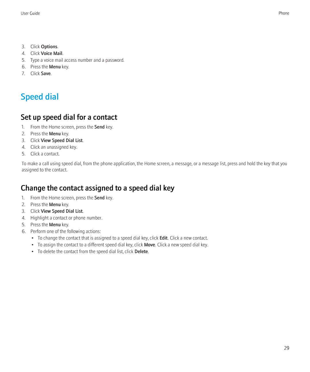 Blackberry BB9630TOUR manual Speed dial, Set up speed dial for a contact, Change the contact assigned to a speed dial key 