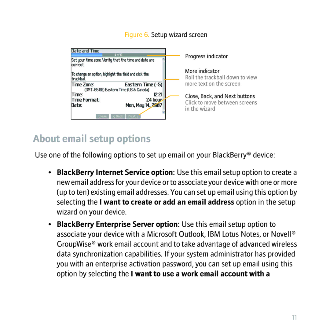 Blackberry 8310, BBCURVE manual About email setup options 