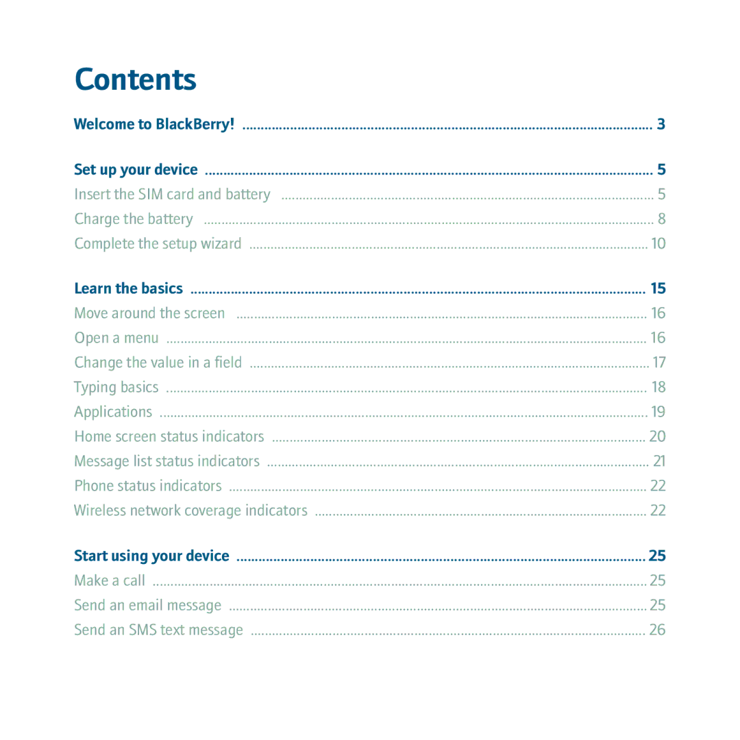 Blackberry 8310, BBCURVE manual Contents 