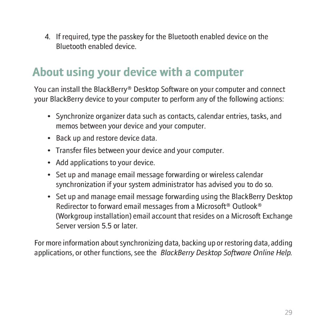 Blackberry 8310, BBCURVE manual About using your device with a computer 