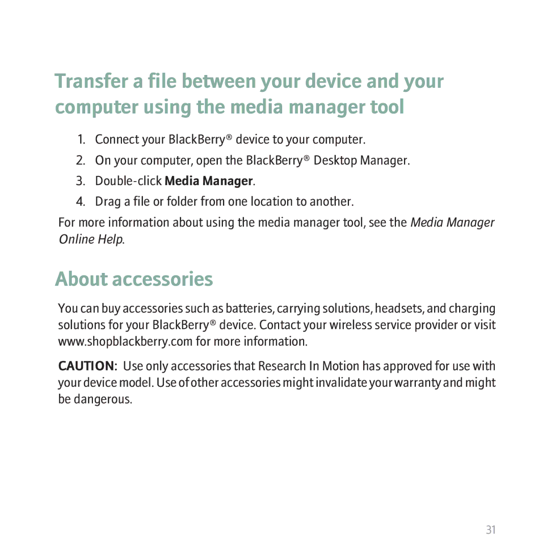 Blackberry 8310, BBCURVE manual About accessories 