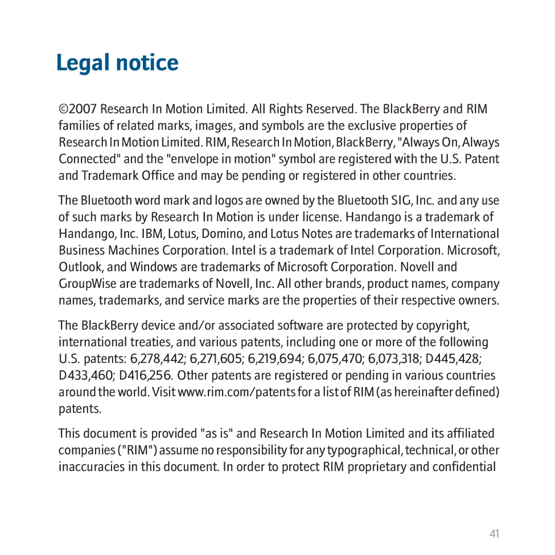 Blackberry 8310, BBCURVE manual Legal notice 