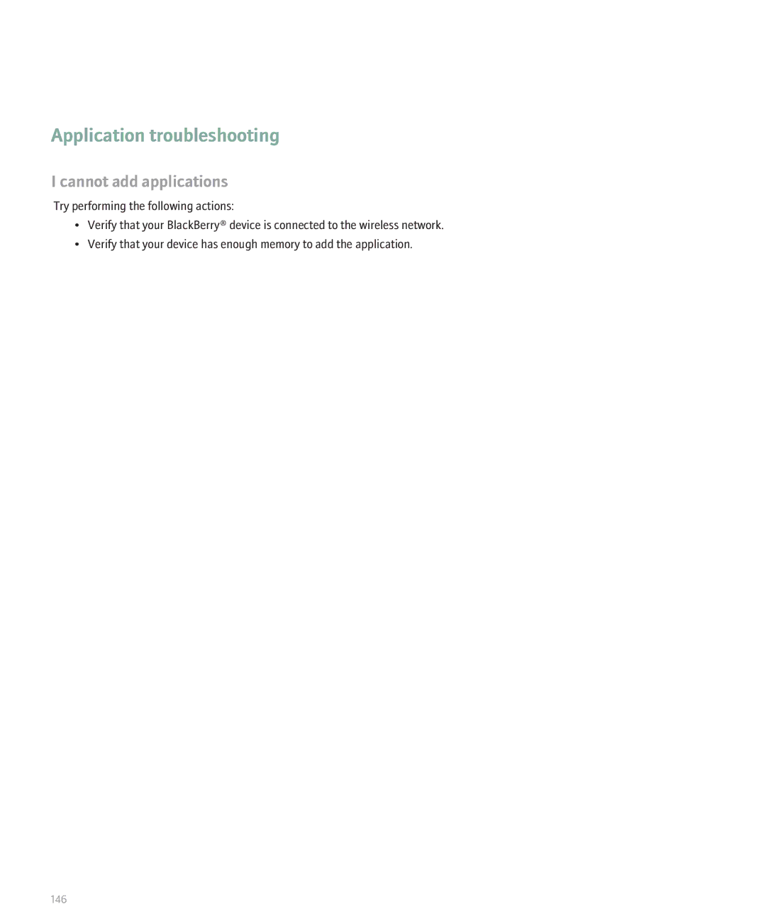 Blackberry BlackBerry 8320 manual Application troubleshooting, Cannot add applications 