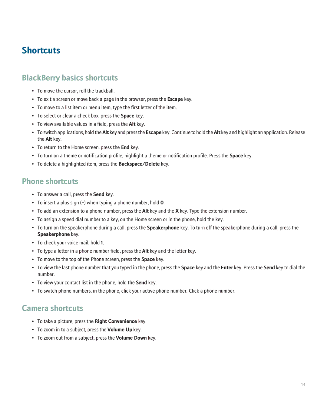 Blackberry BlackBerry 8320 manual Shortcuts, Phone shortcuts, Camera shortcuts 