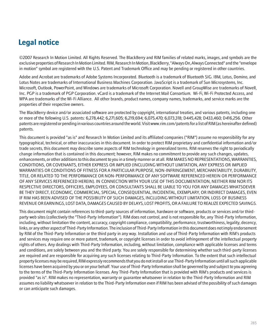 Blackberry BlackBerry 8320 manual Legal notice 