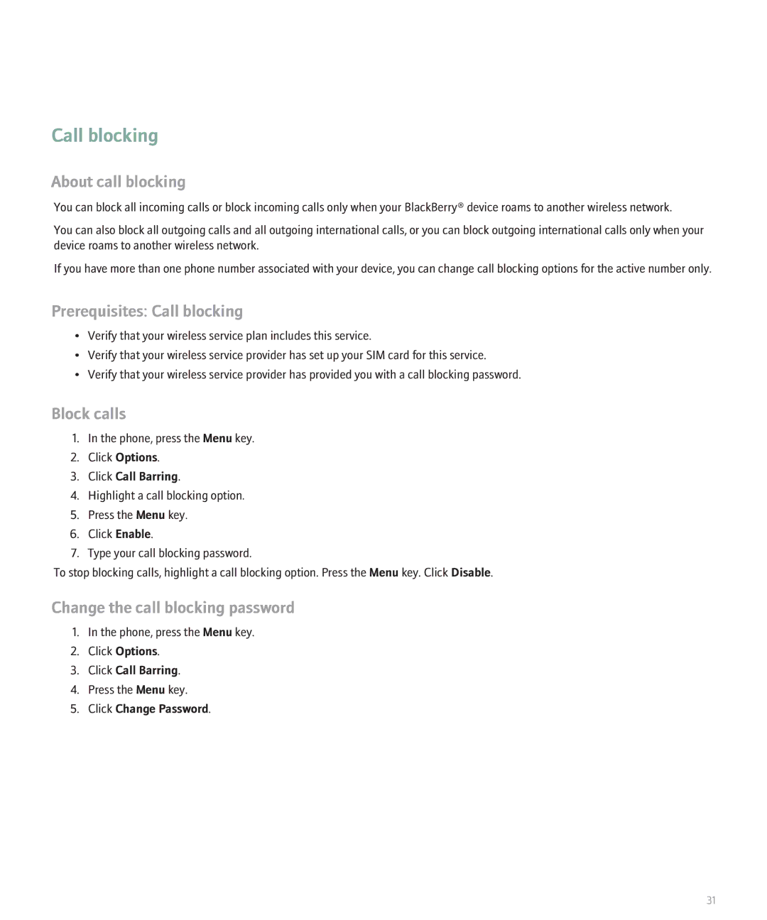 Blackberry BlackBerry 8320 manual About call blocking, Prerequisites Call blocking, Block calls 