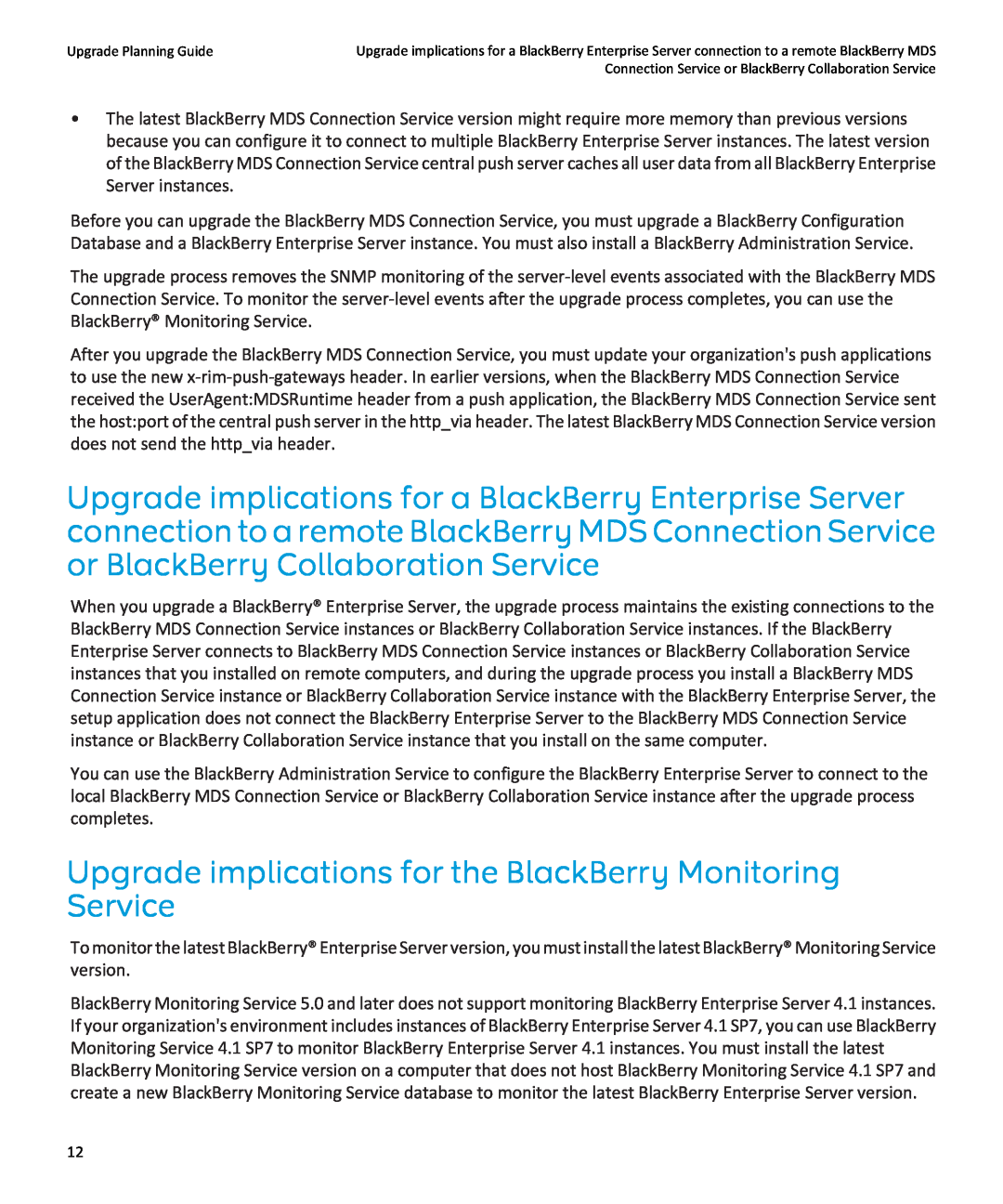 Blackberry blackberry enterprise server manual Upgrade implications for the BlackBerry Monitoring Service 