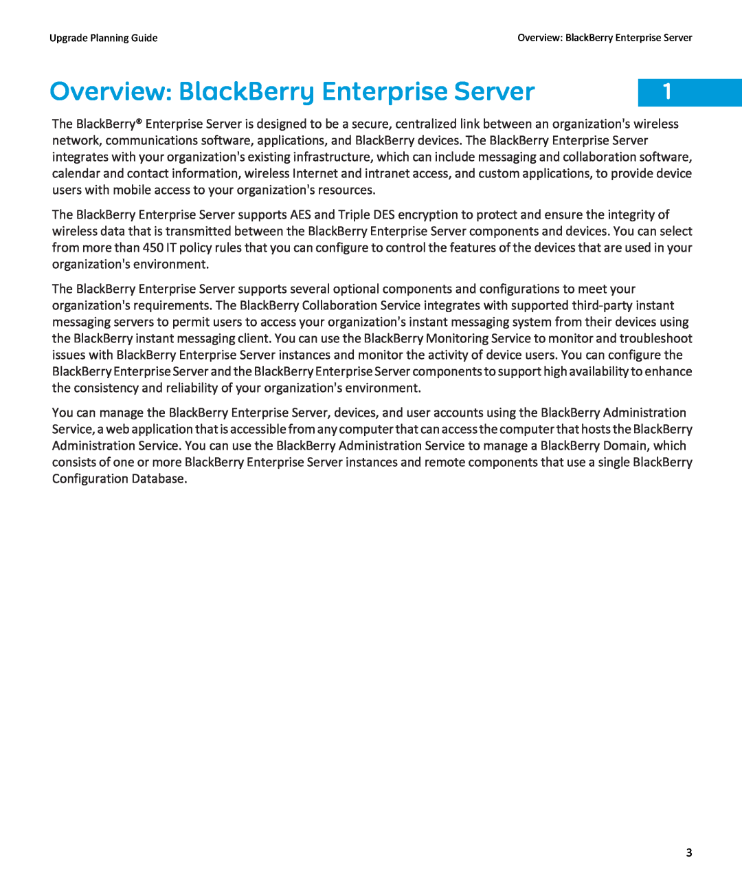 Blackberry blackberry enterprise server manual Overview BlackBerry Enterprise Server, Upgrade Planning Guide 