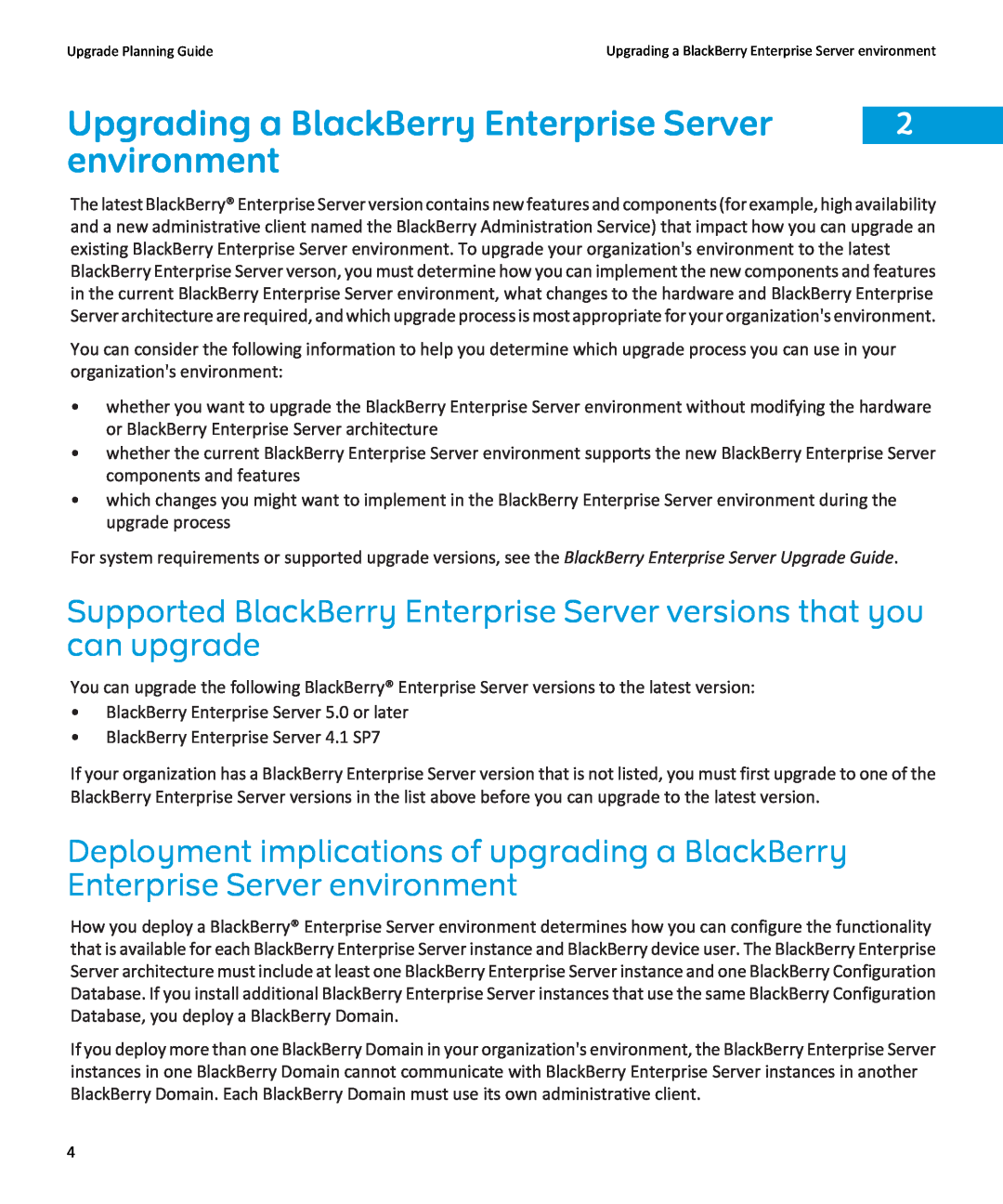 Blackberry blackberry enterprise server manual Upgrading a BlackBerry Enterprise Server, environment 