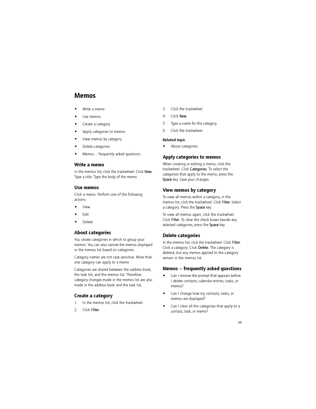 Blackberry BlackBerry manual Memos 