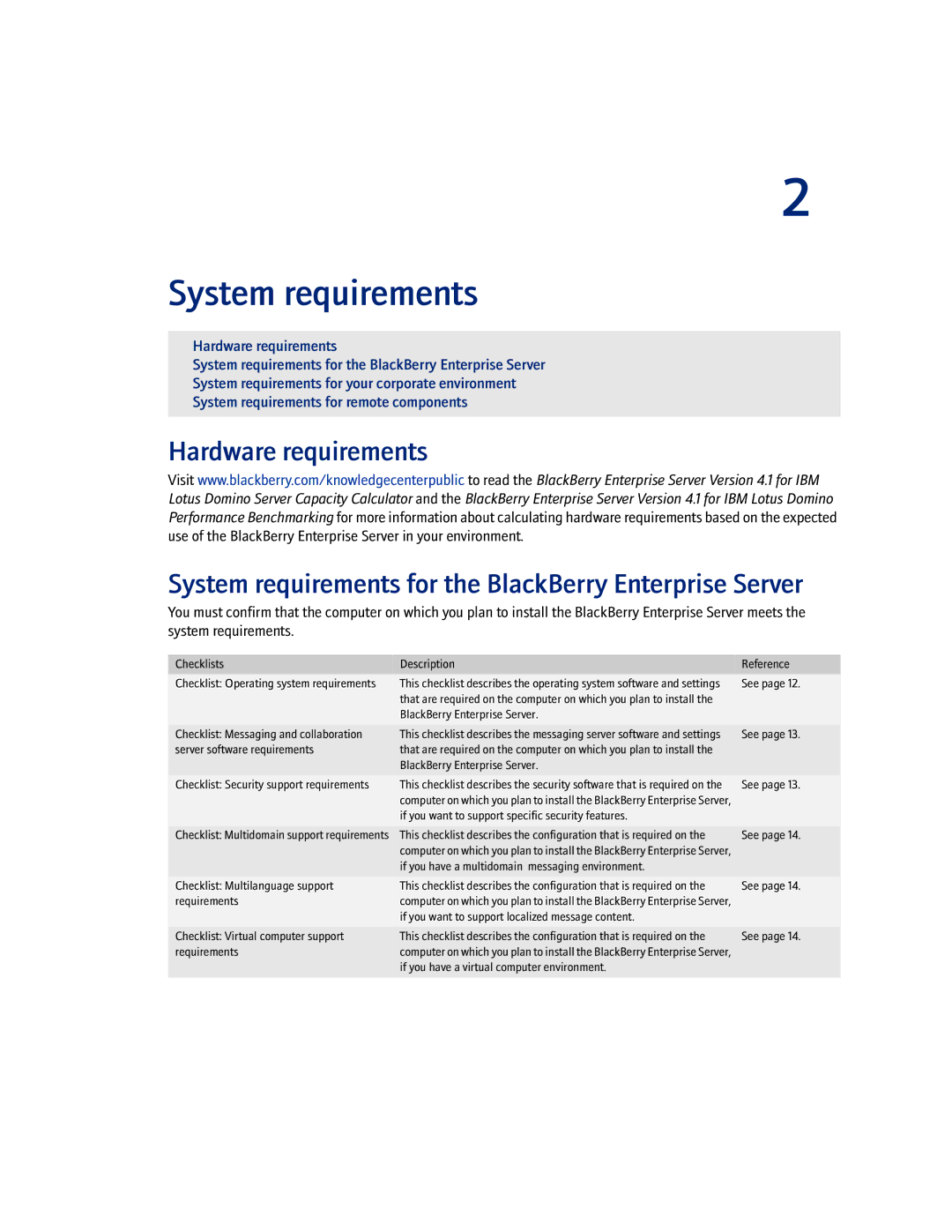 Blackberry Enterprise Server manual System requirements 