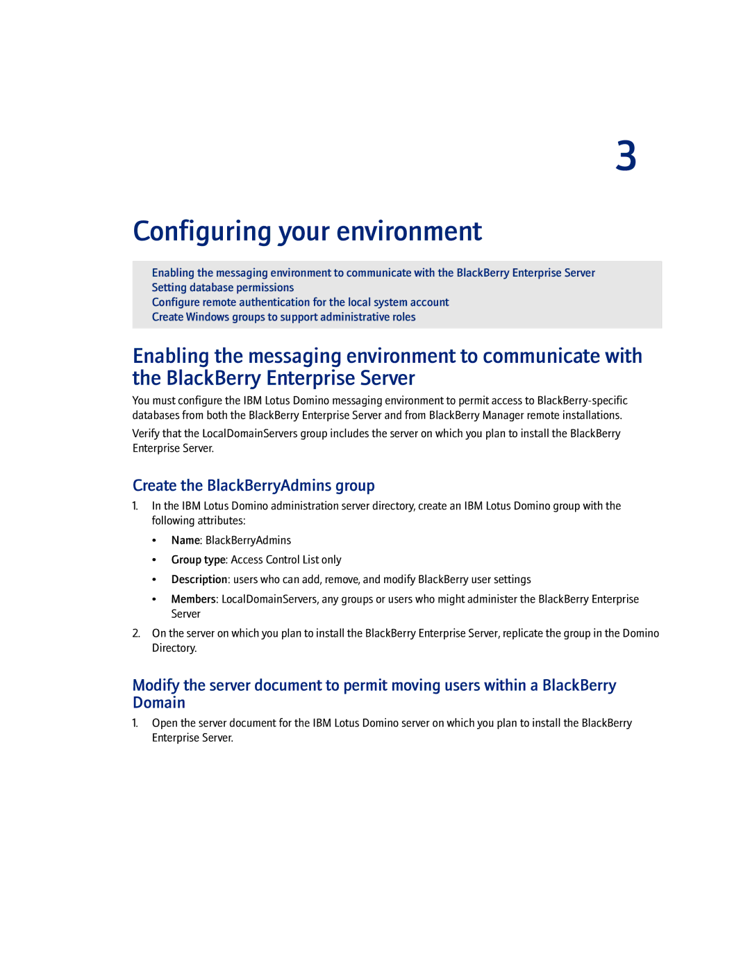 Blackberry Enterprise Server manual Configuring your environment, Create the BlackBerryAdmins group 