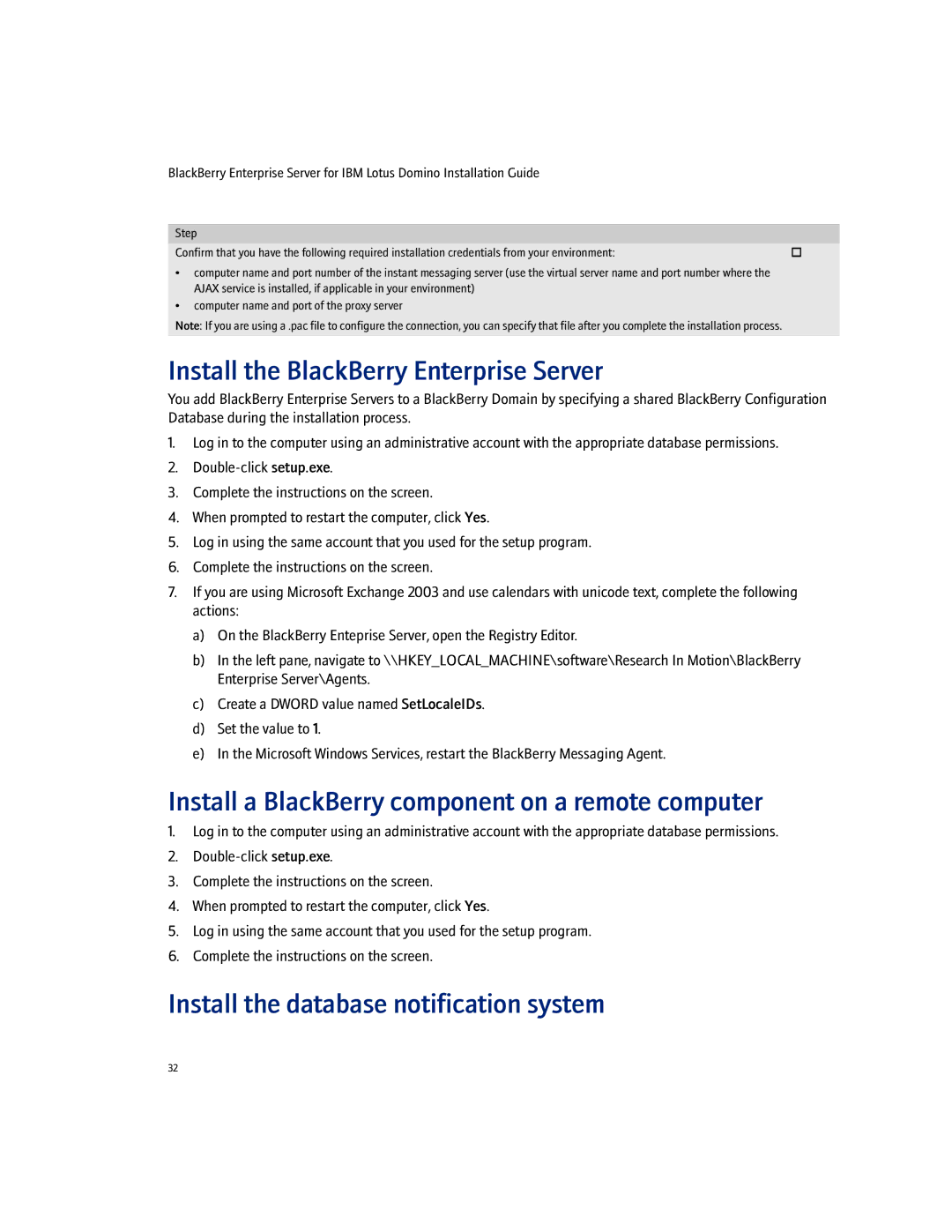 Blackberry manual Install the BlackBerry Enterprise Server, Install a BlackBerry component on a remote computer 