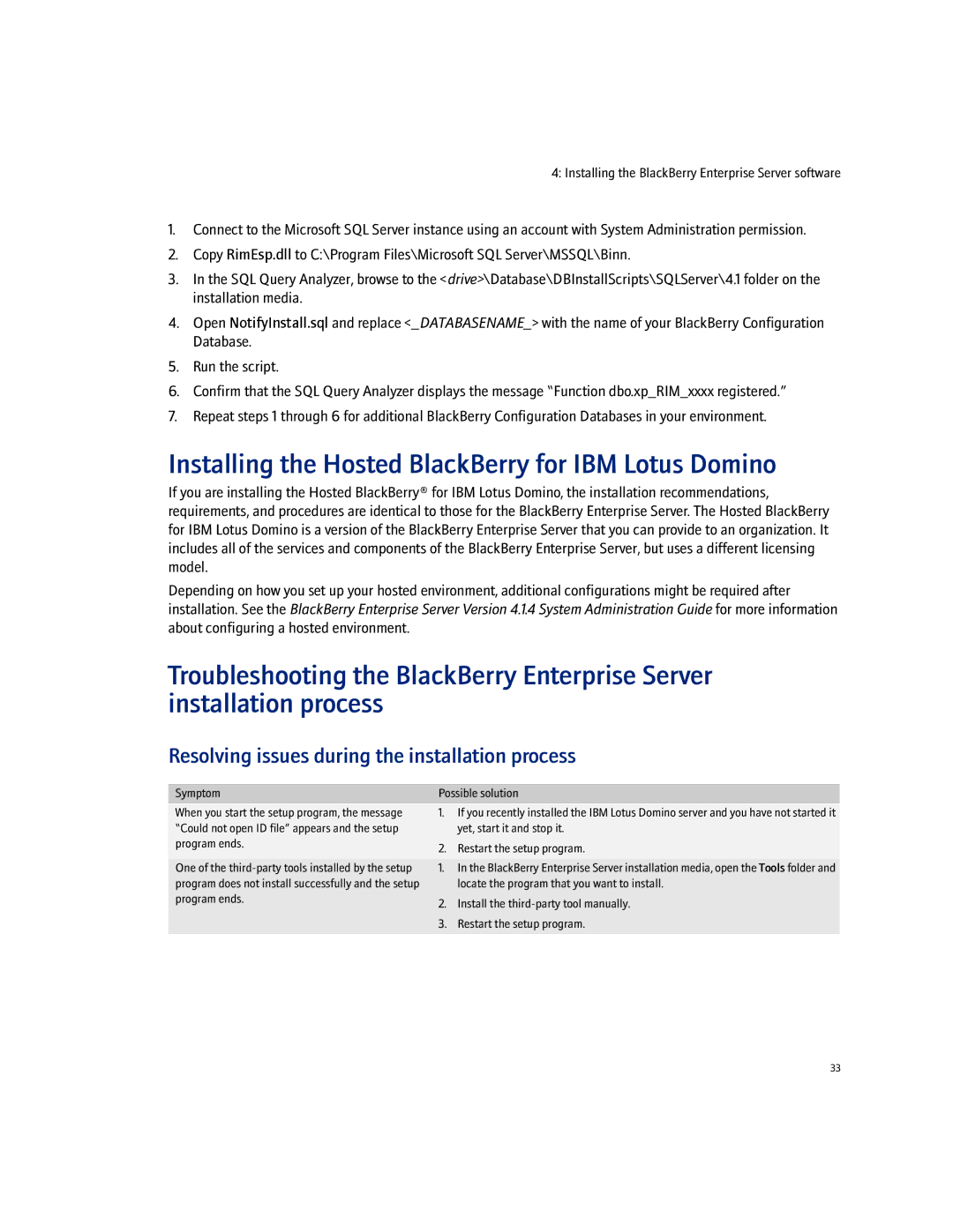 Blackberry Enterprise Server manual Installing the Hosted BlackBerry for IBM Lotus Domino 