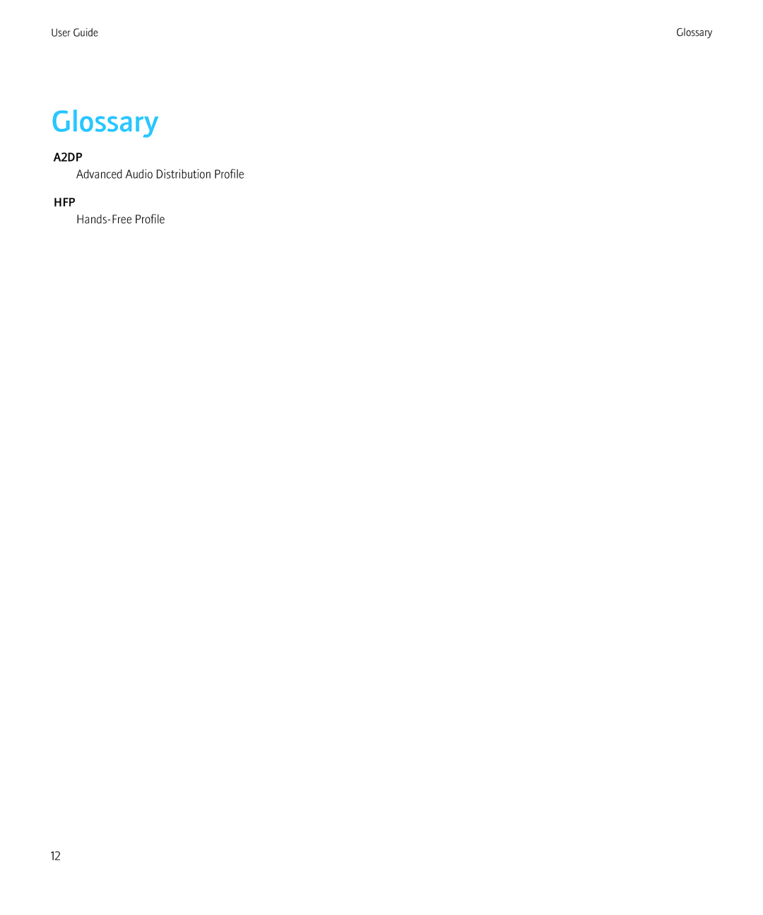 Blackberry HS-500 manual Glossary 