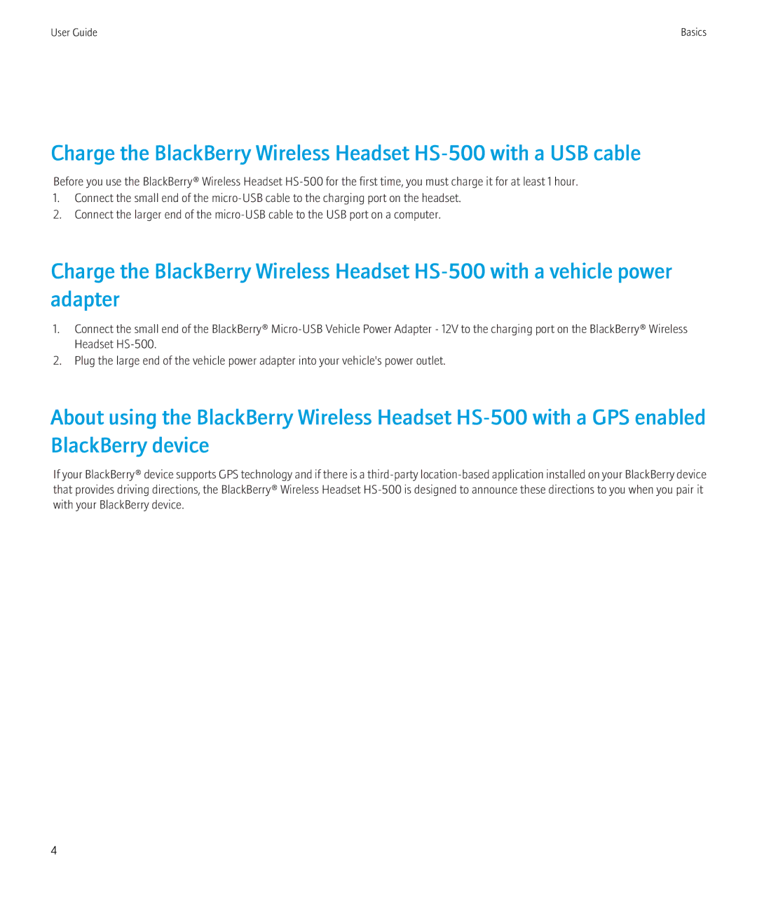 Blackberry HS-500 manual User Guide 