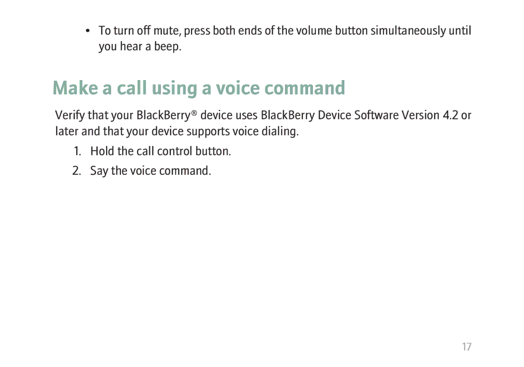 Blackberry HS-655 manual Make a call using a voice command 