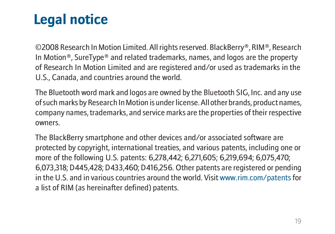 Blackberry HS-655 manual Legal notice 