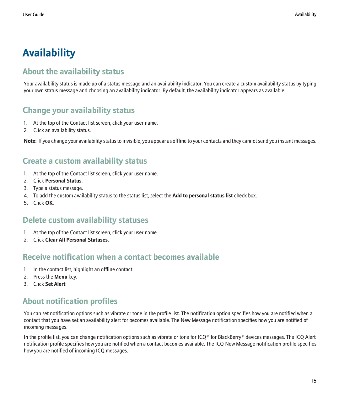 Blackberry ICQ manual Availability 