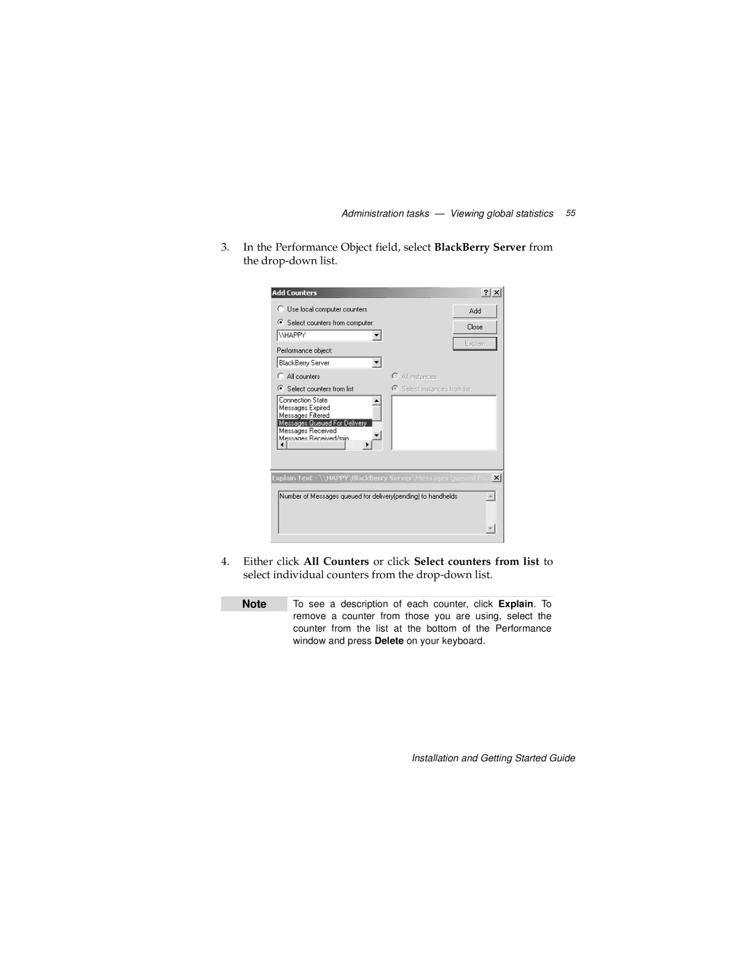 Blackberry 2, MAT-03196-001 manual Administration tasks Viewing global statistics 