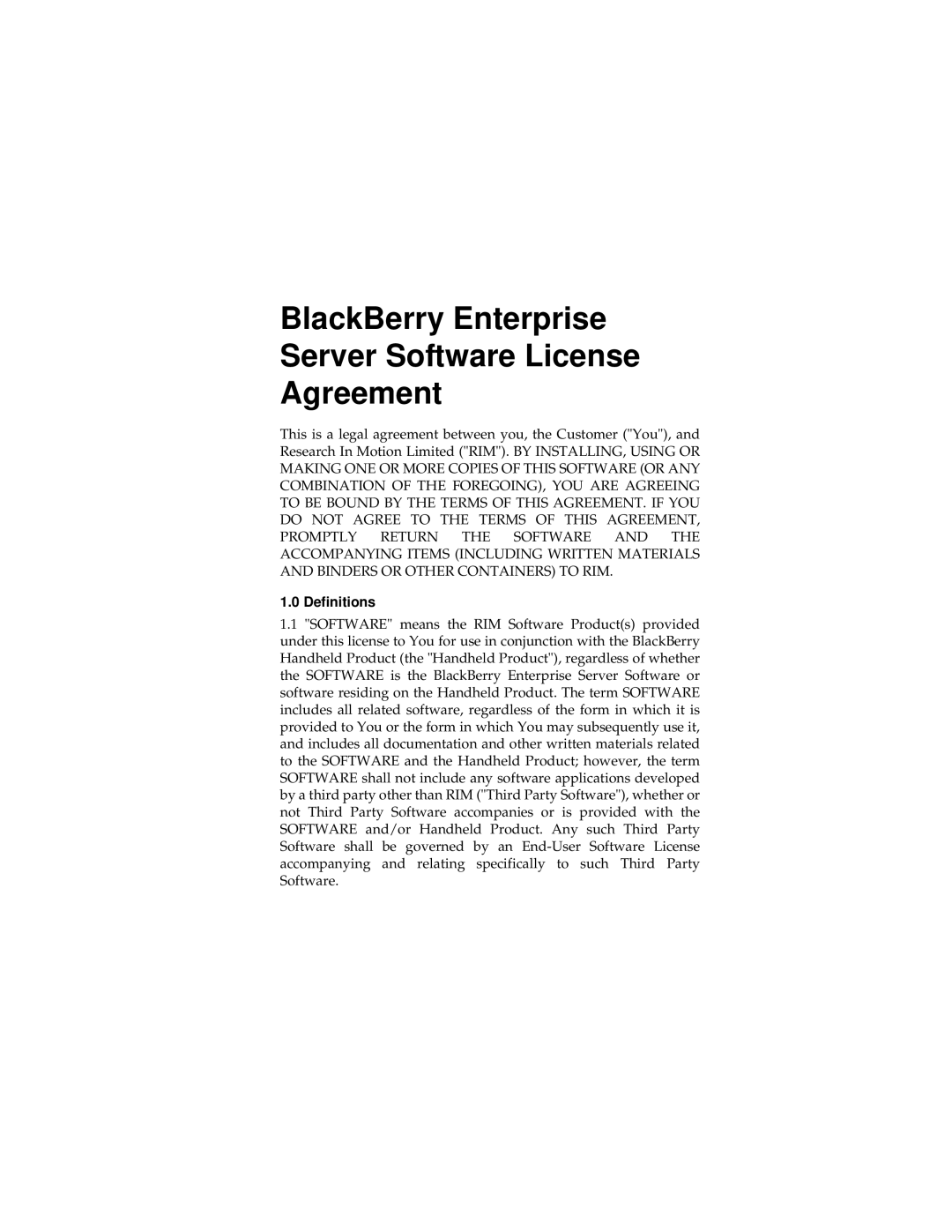 Blackberry 2, MAT-03196-001 manual BlackBerry Enterprise Server Software License Agreement, Definitions 