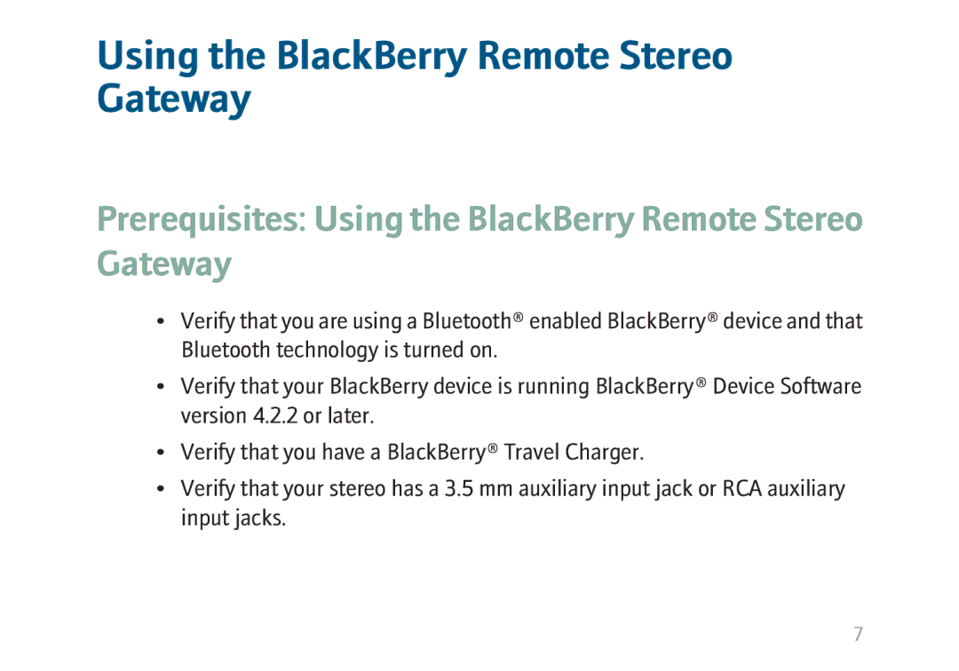 Blackberry MAT-17698-001 manual Using the BlackBerry Remote Stereo Gateway 