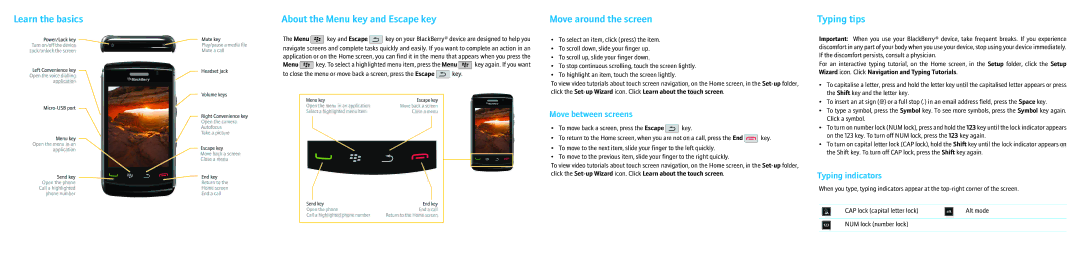 Blackberry MAT-29265-032 Learn the basics, Move around the screen, Typing tips, Move between screens, Typing indicators 