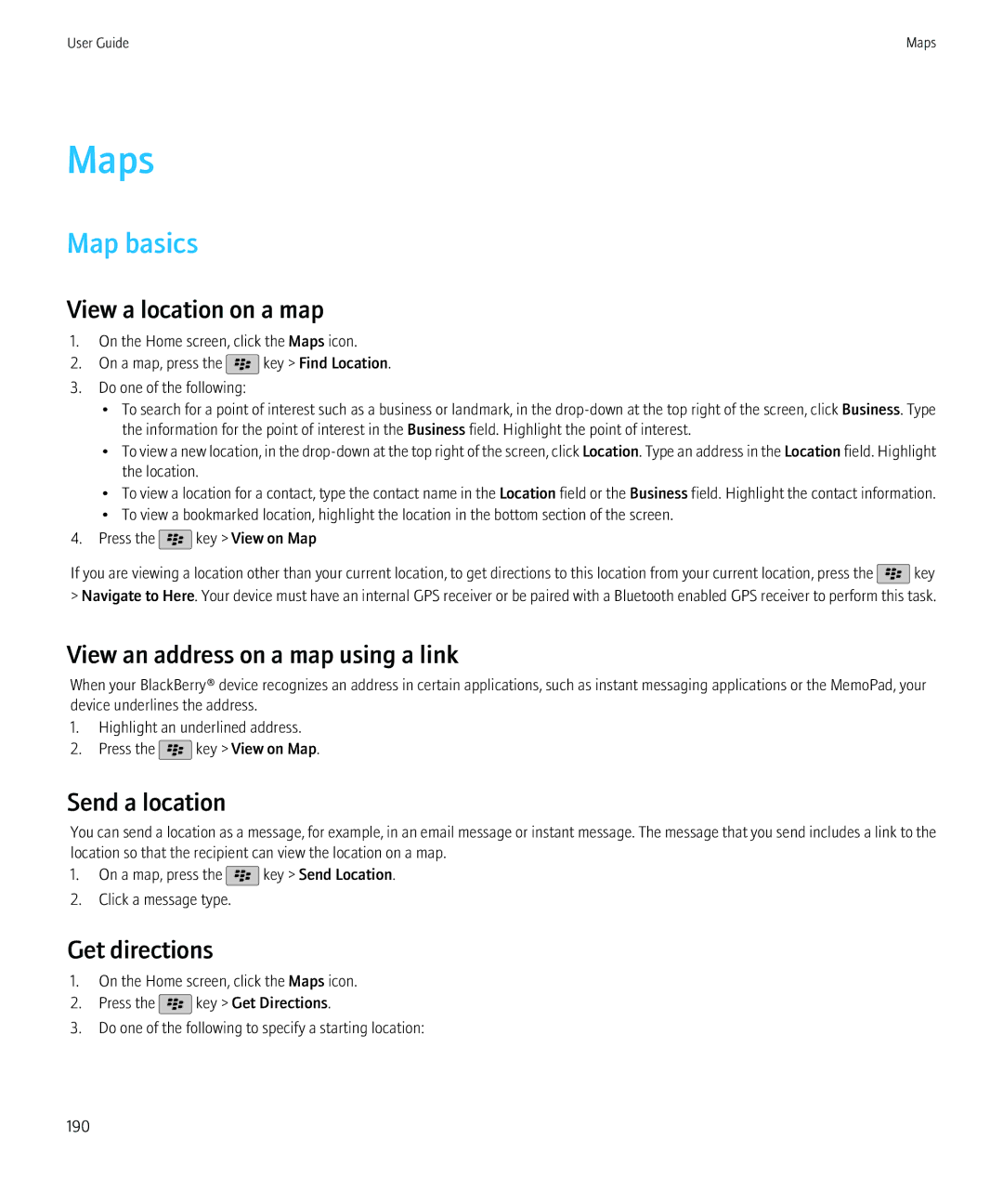 Blackberry 68001, NO_CARRIERCNETTORCH9800BLKATT manual Maps, Map basics 